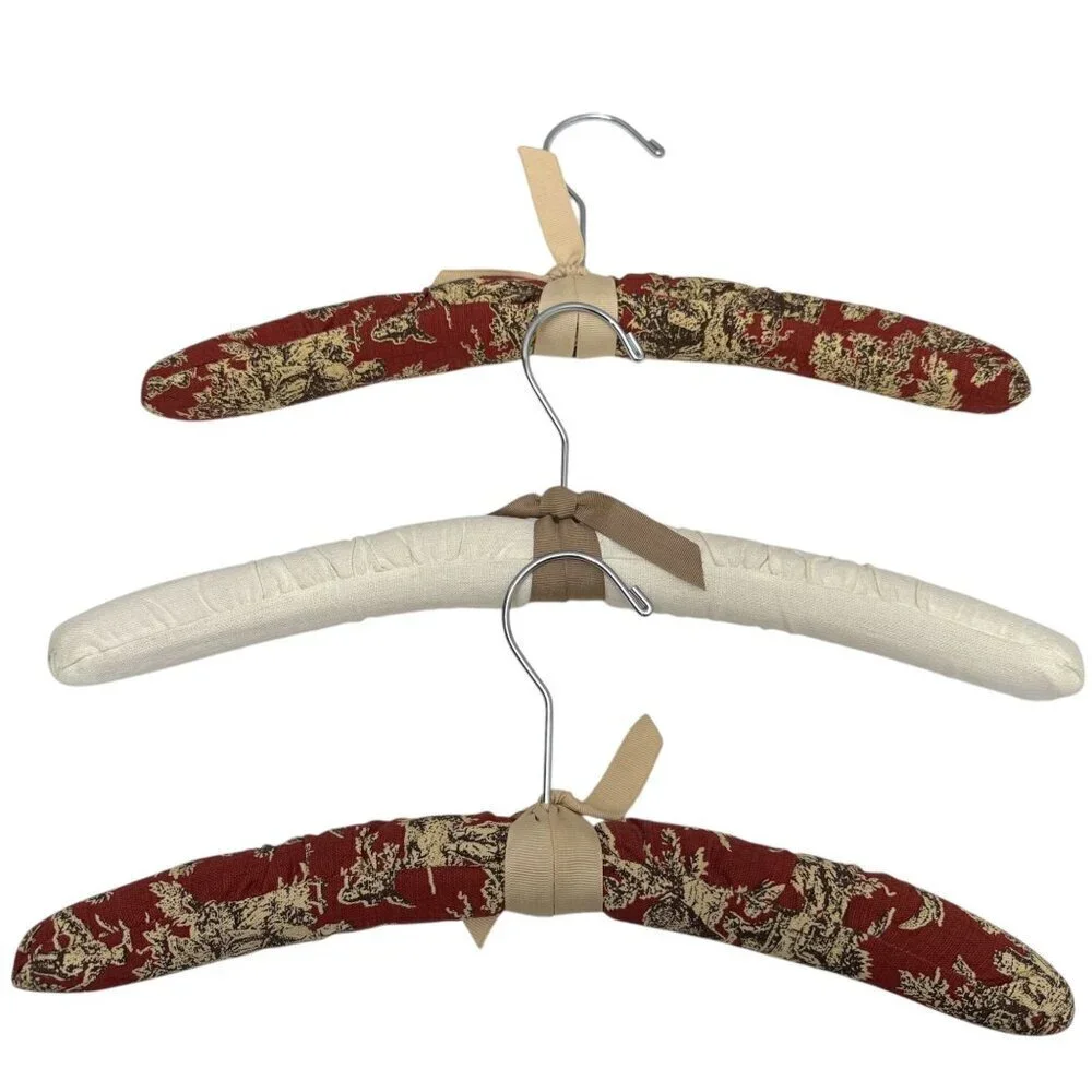 French Country Padded Hangers Set of 3 Red Toile Fabric